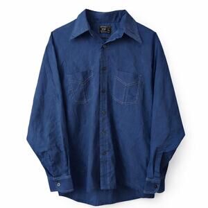 Dagger Collar Vintage 70s Western Indigo Blue Utility Tapered Button Up Work
